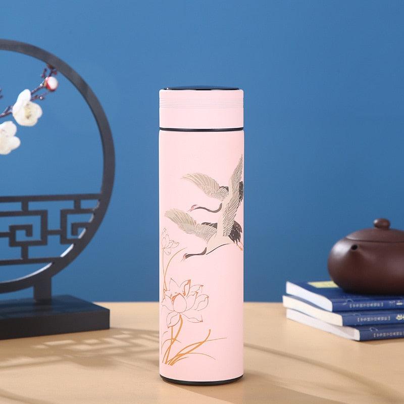 Stevvex pink 450ml stainless steel thermos bottle with floral design vacuum insulated on Tampa Home & Garden Store
