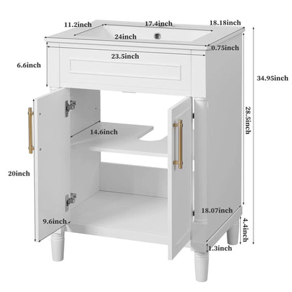 Bathroom vanity with integrated sink, white finish, 2-door cabinet, compact design on Tampa Home & Garden Store