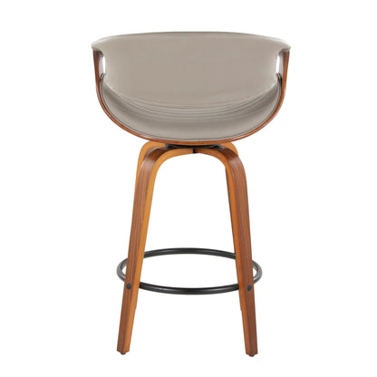 Counter Stool by HouseOfZazla, beige tufted upholstery, swivel, curved wood legs on Tampa Home & Garden Store