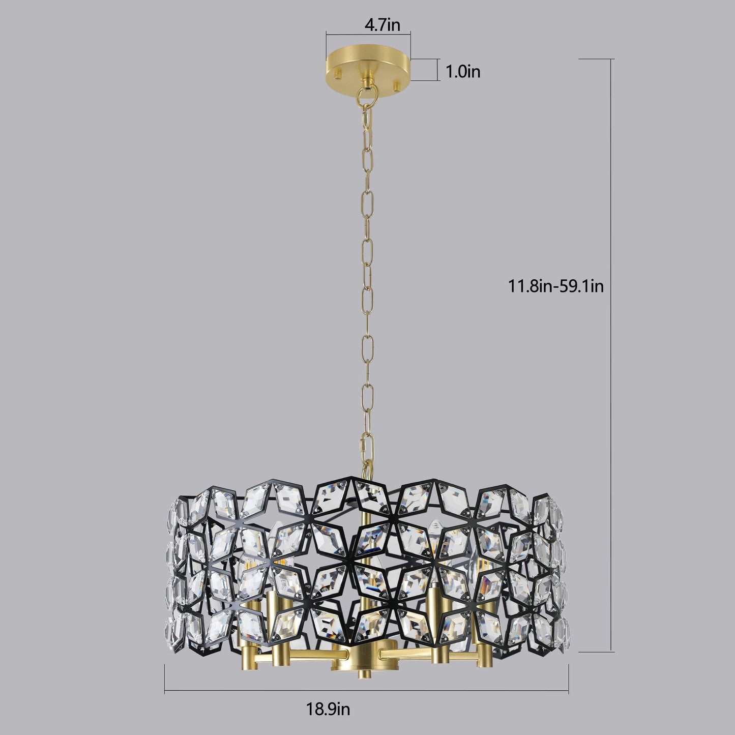 19in Geometric crystal prisms pendant chandelier with black metal ring and gold canopy on Tampa Home & Garden Store