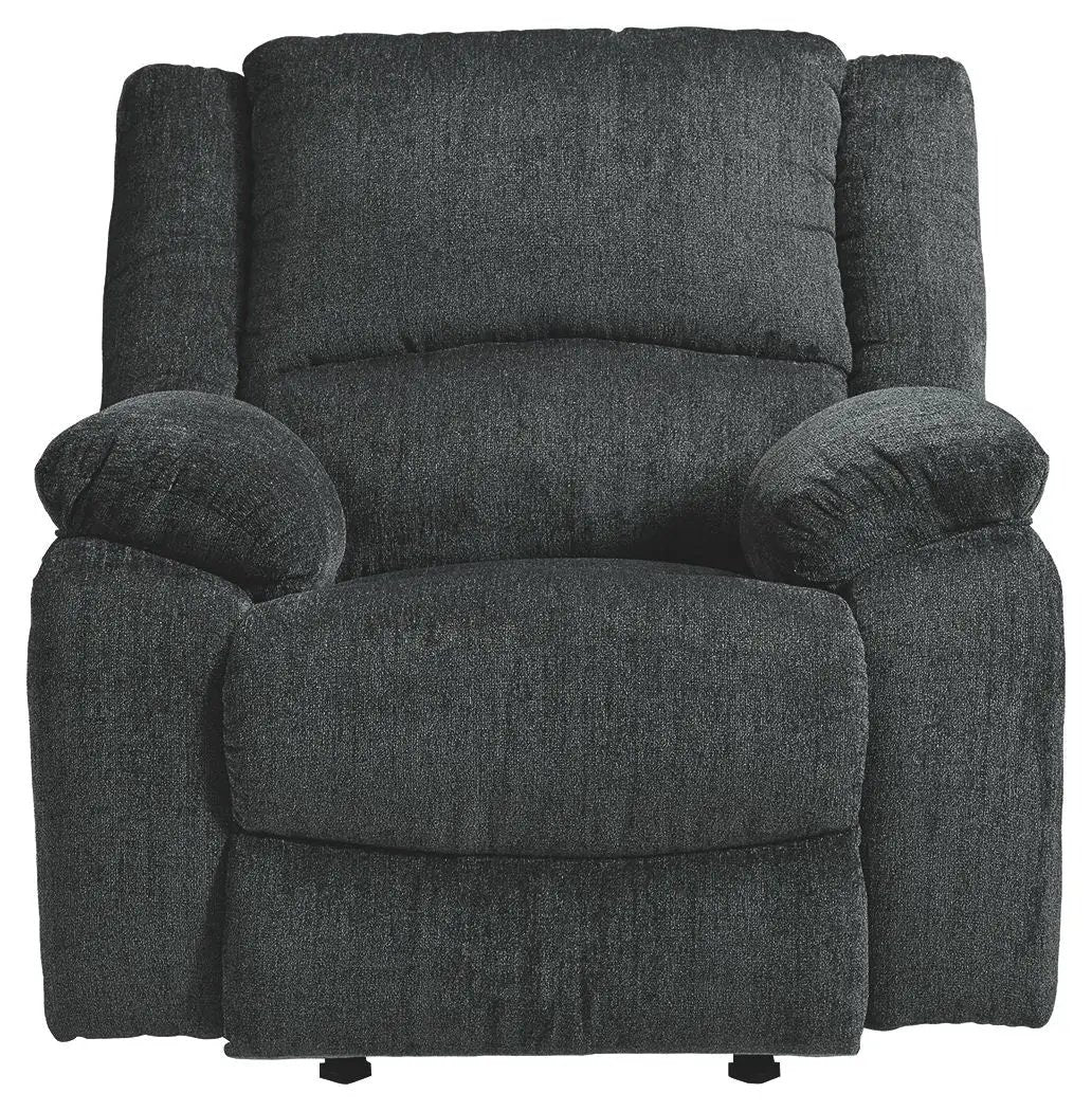 Draycoll Rocker Recliner charcoal grey textured fabric with plush padded arms on Tampa Home & Garden Store