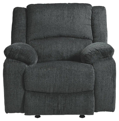 Draycoll Rocker Recliner charcoal grey textured fabric with plush padded arms on Tampa Home & Garden Store