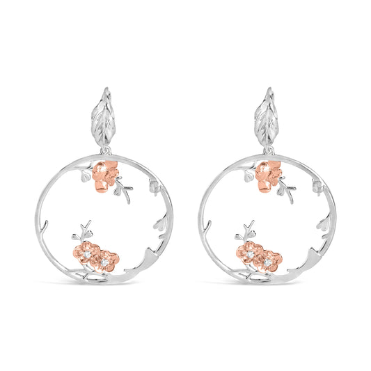 Rose gold plated .925 silver floral hoop earrings 1/10ct diamonds I-J SI1-SI2 by Bids.com on Tampa Home & Garden Store