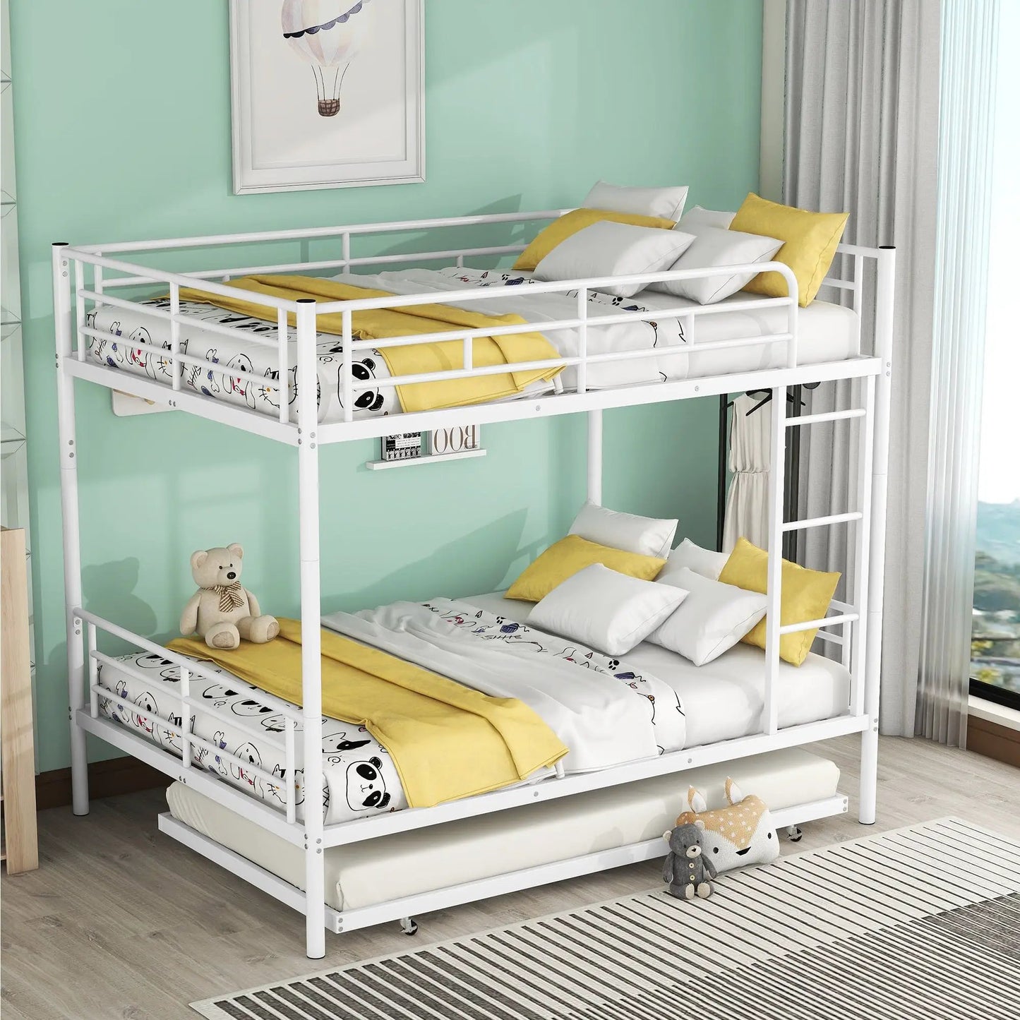 White steel construction bunk bed with dual bunks and guard rails by Unique Piece Furniture on Tampa Home & Garden Store