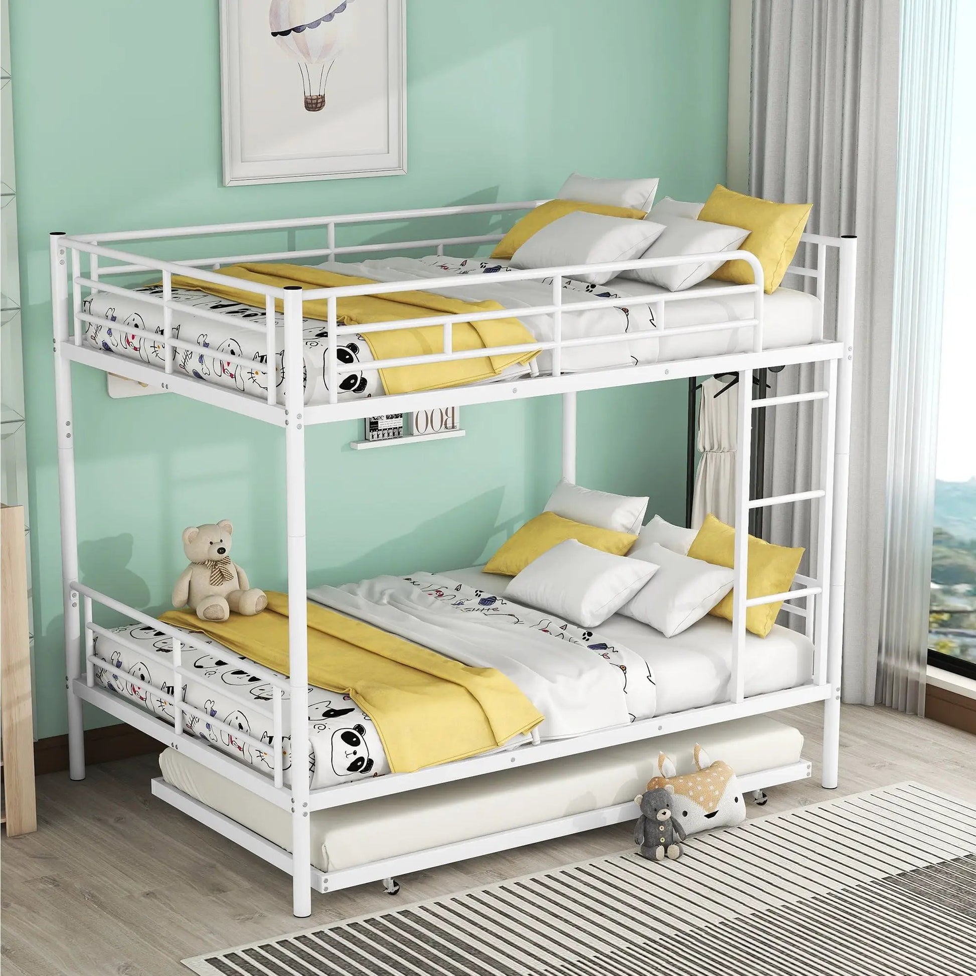 White steel construction bunk bed with dual bunks and guard rails by Unique Piece Furniture on Tampa Home & Garden Store