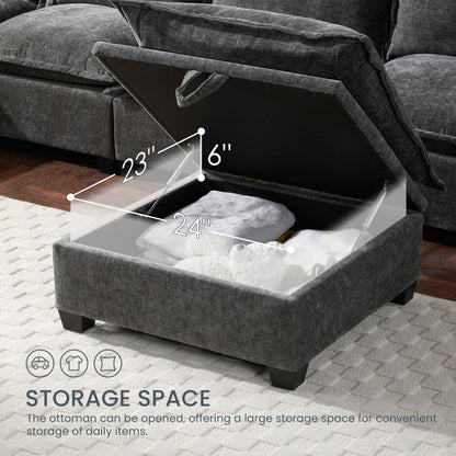 117.5'' Modular Sectional Sofa with Movable Storage Ottoman, dark gray fabric HouseOfZazla on Tampa Home & Garden Store