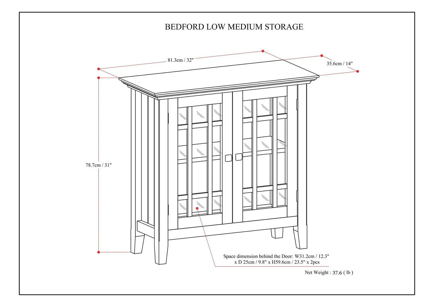 Bedford Storage Media Cabinet with Glass Doors
