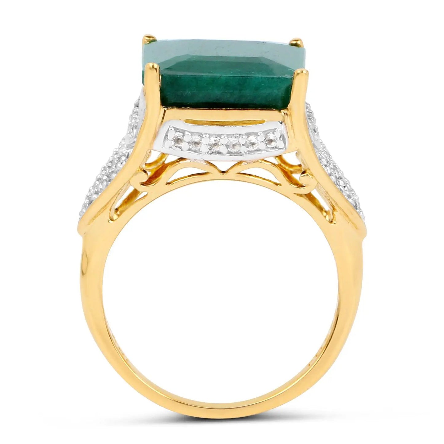Emerald-dyed ring with white topaz center and gold-tone setting with pavé accents on Tampa Home & Garden Store