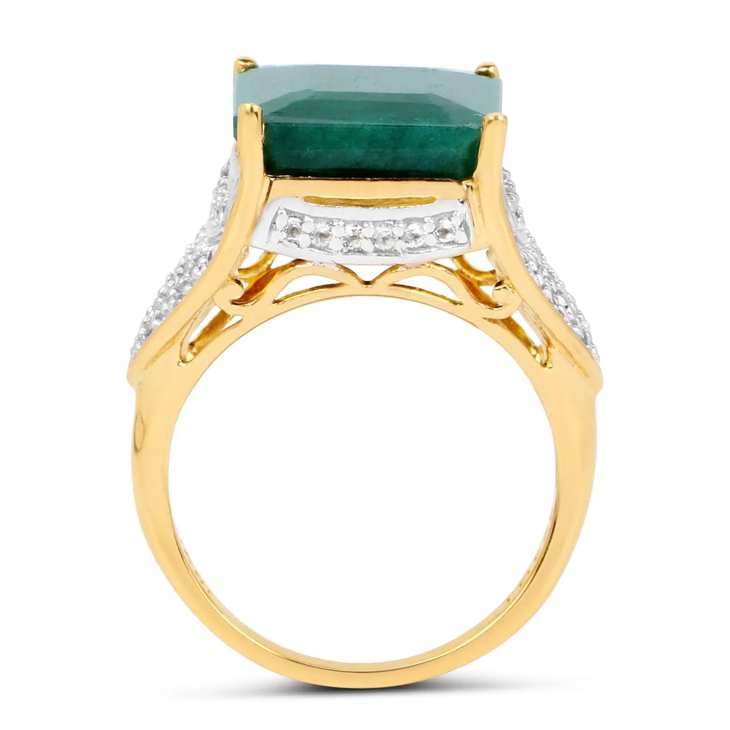 Emerald-dyed ring with white topaz center and gold-tone setting with pavé accents on Tampa Home & Garden Store