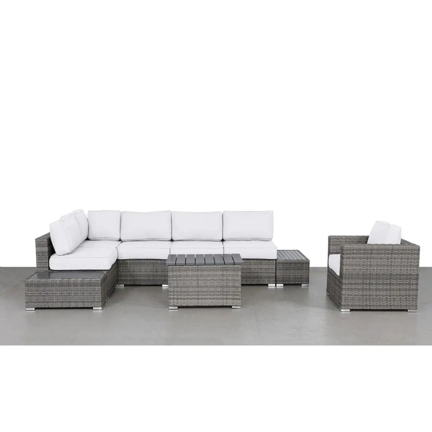 3-Piece outdoor set gray wicker sectional with white cushions Unique Piece Furniture on Tampa Home & Garden Store