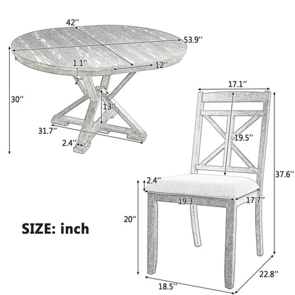 Dining Set Extendable Round Table and 4 Chairs