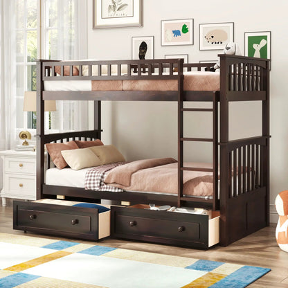 Bunk Bed With Drawers in dark espresso wood, convertible design by Unique Piece Furniture on Tampa Home & Garden Store