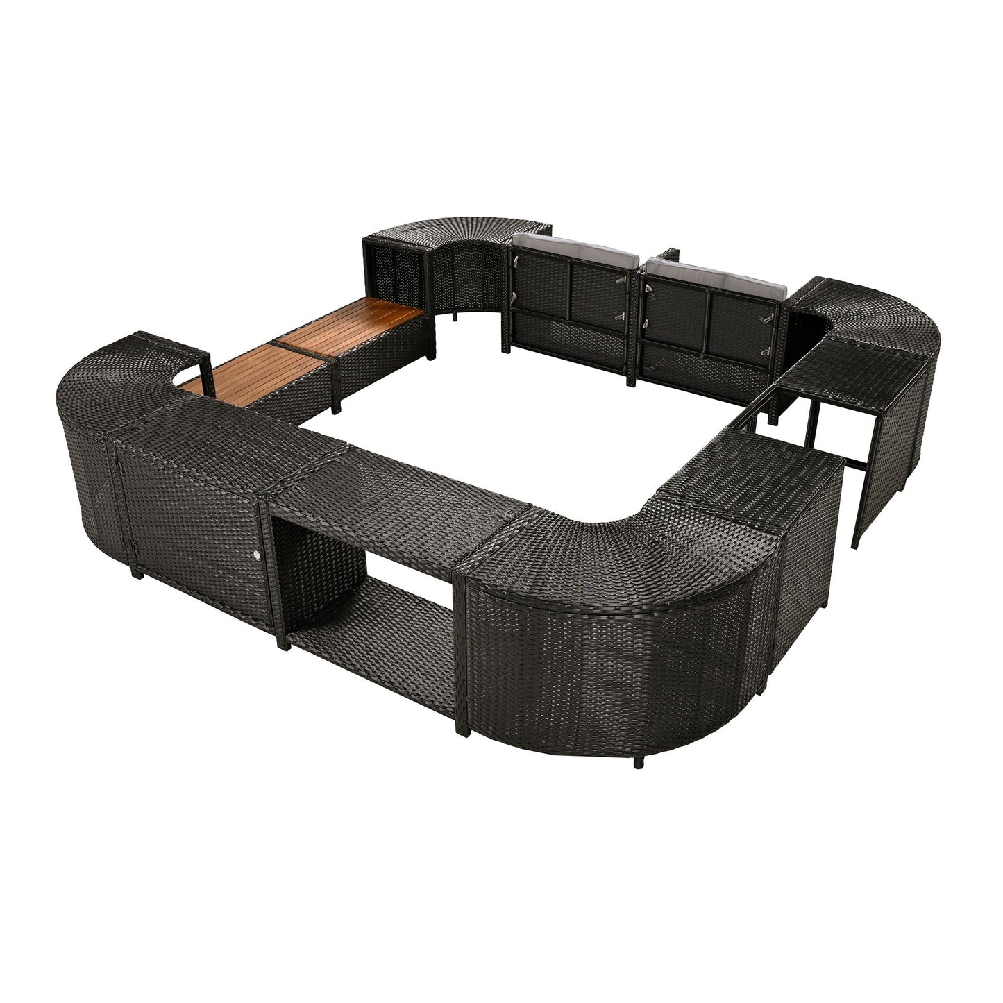 Outdoor Rattan Spa Frame and Modular Storage Seat