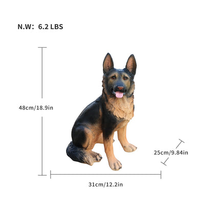Outdoor German Shepherd garden statue in lifelike colors, resin sculpture for yard decor on Tampa Home & Garden Store