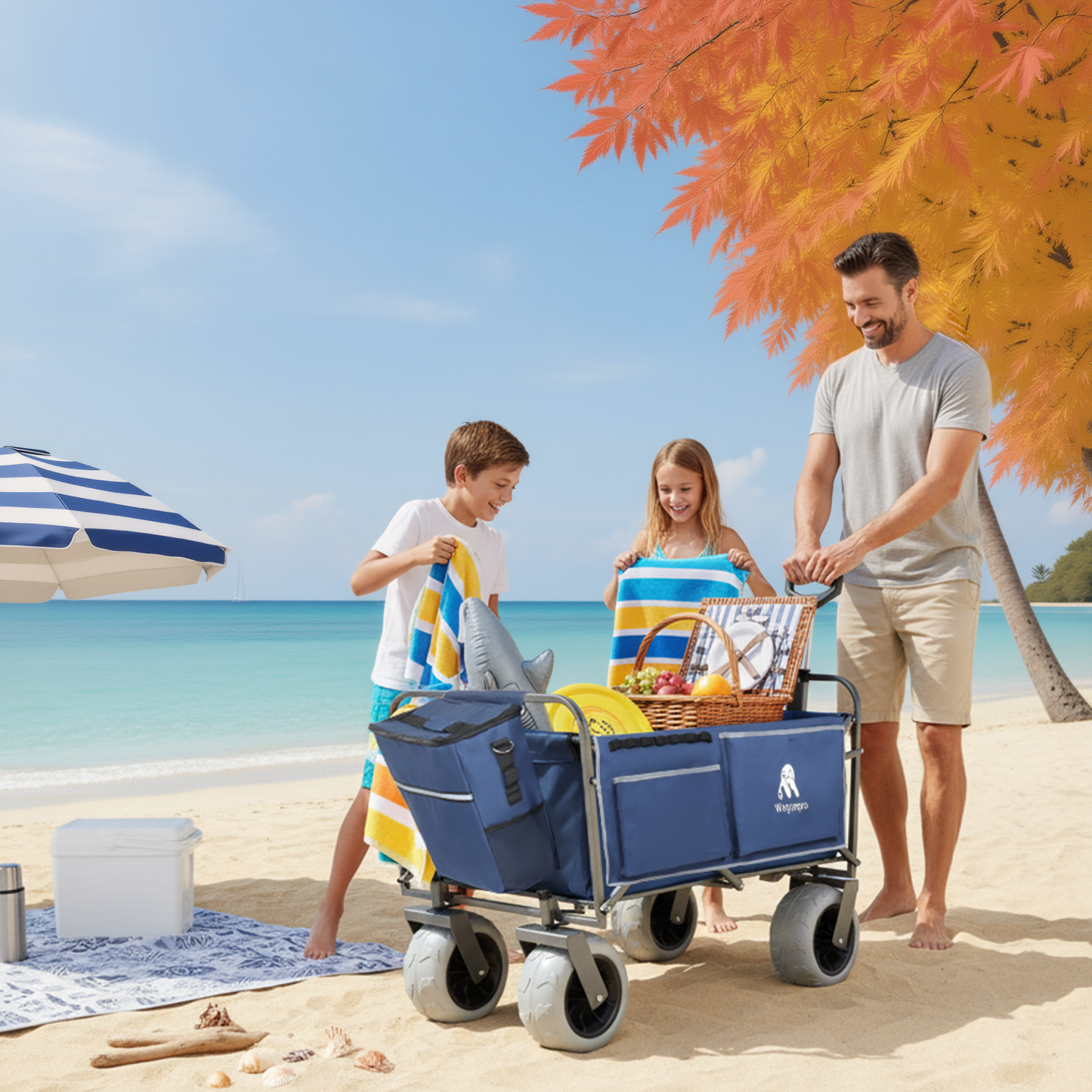 Beach Wagon with Big Wheels for Sand by HouseOfZazla, blue outdoor wagon on beach on Tampa Home & Garden Store