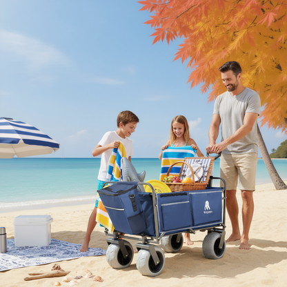 Beach Wagon with Big Wheels for Sand by HouseOfZazla, blue outdoor wagon on beach on Tampa Home & Garden Store