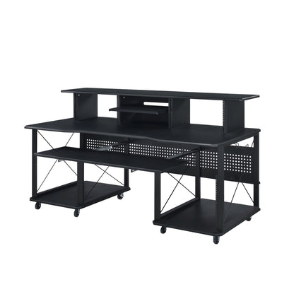 Megara Music Desk power station, black metal HouseOfZazla workstation with perforated panels on Tampa Home & Garden Store
