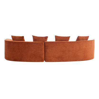 126-inch curved sectional sofa in dark orange full-foam upholstery with plush back cushions on Tampa Home & Garden Store