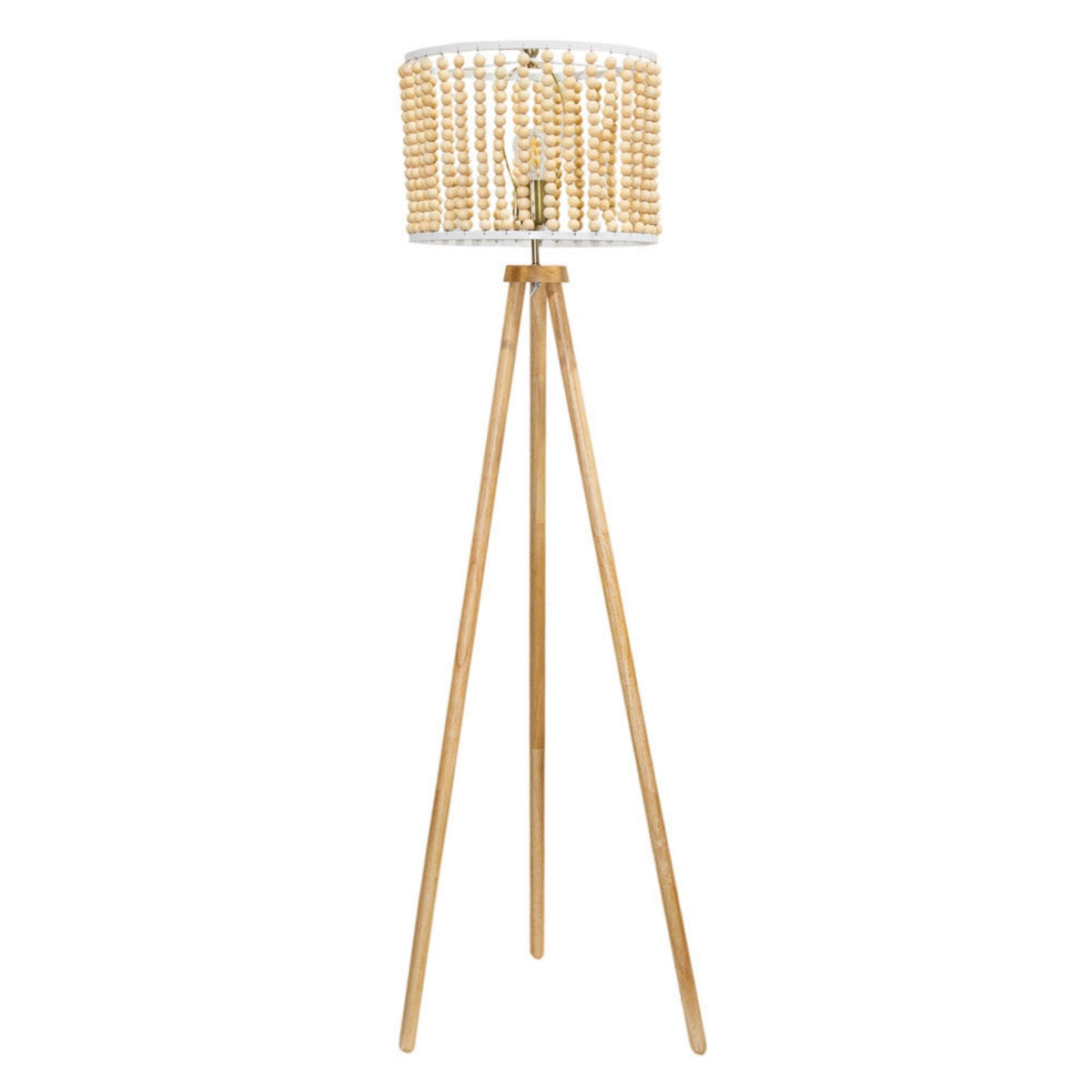 Brillo 3-legged floor lamp with brown beaded shade on wooden tripod legs HouseOfZazla on Tampa Home & Garden Store