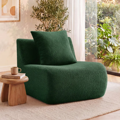 Green Teddy Fabric Armless Sofa and Throw Pillow