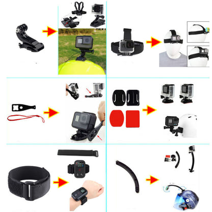 Sports camera accessories set with helmet, chest, head mounts, waterproof housing on Tampa Home & Garden Store