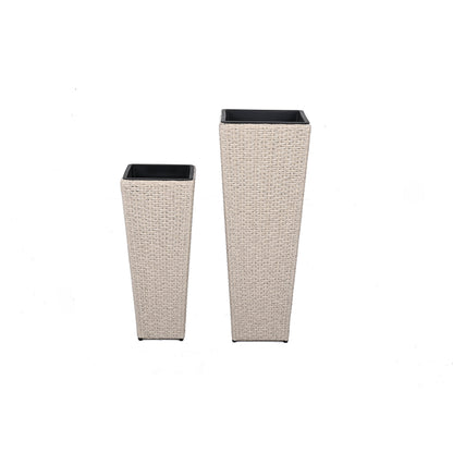 Set of Two Outdoor Beige PE Rattan Planters