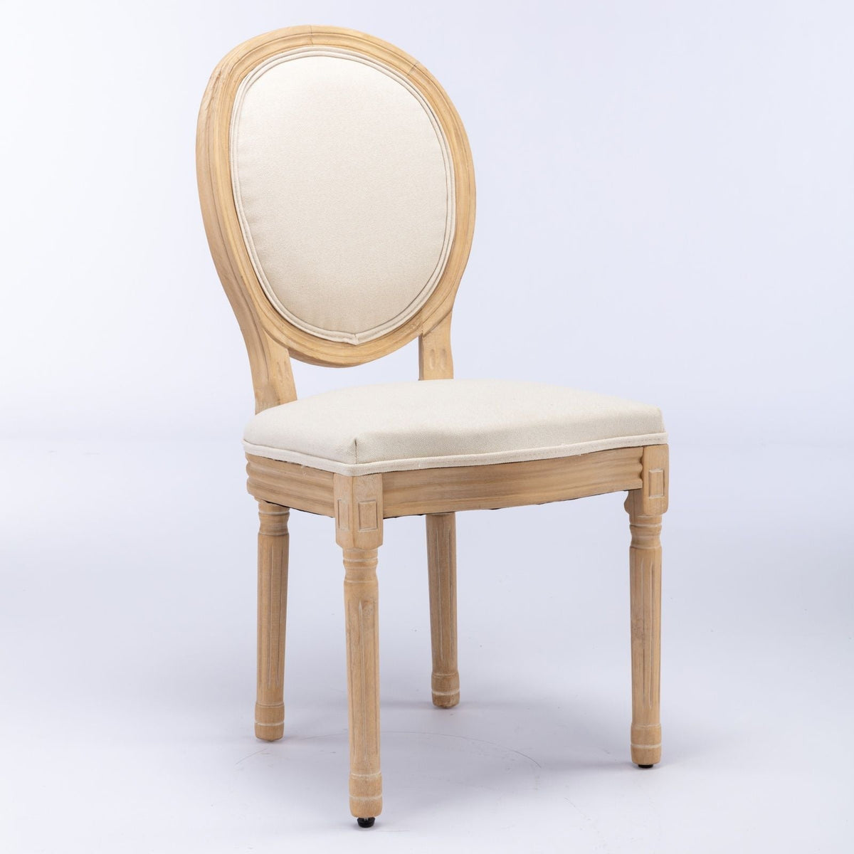 French style solid wood dining chair with beige fabric back and seat by HouseOfZazla on Tampa Home & Garden Store