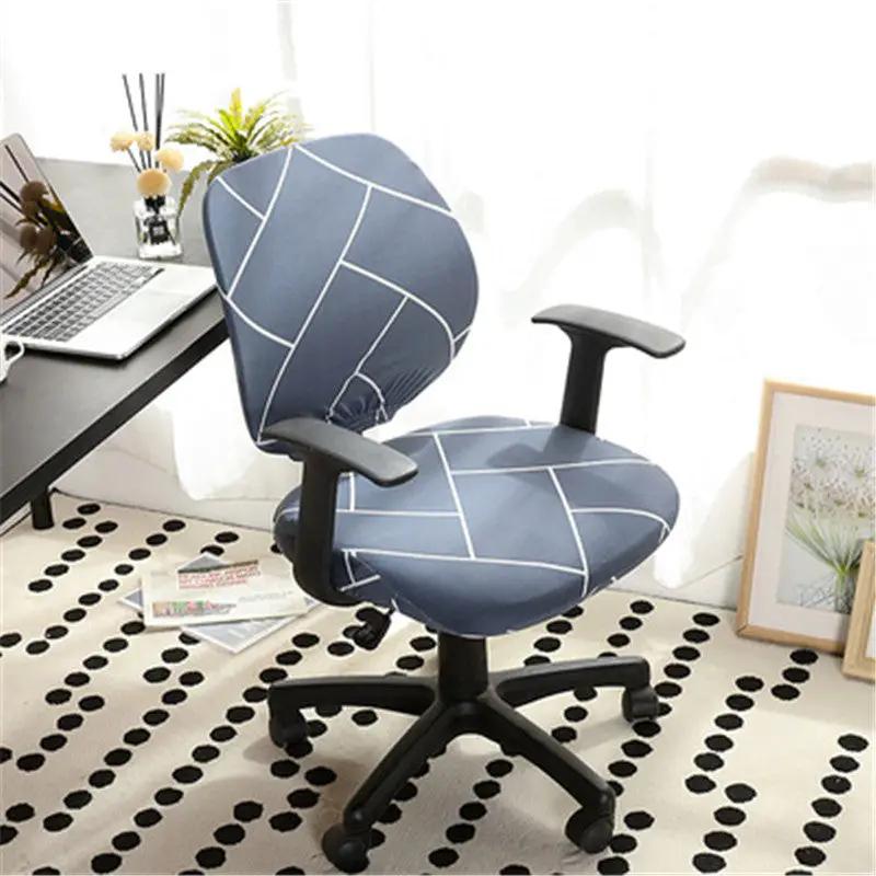 Office computer chair cover in blue geometric pattern by FLIPSTYLEZLLC, fits swivel chair on Tampa Home & Garden Store