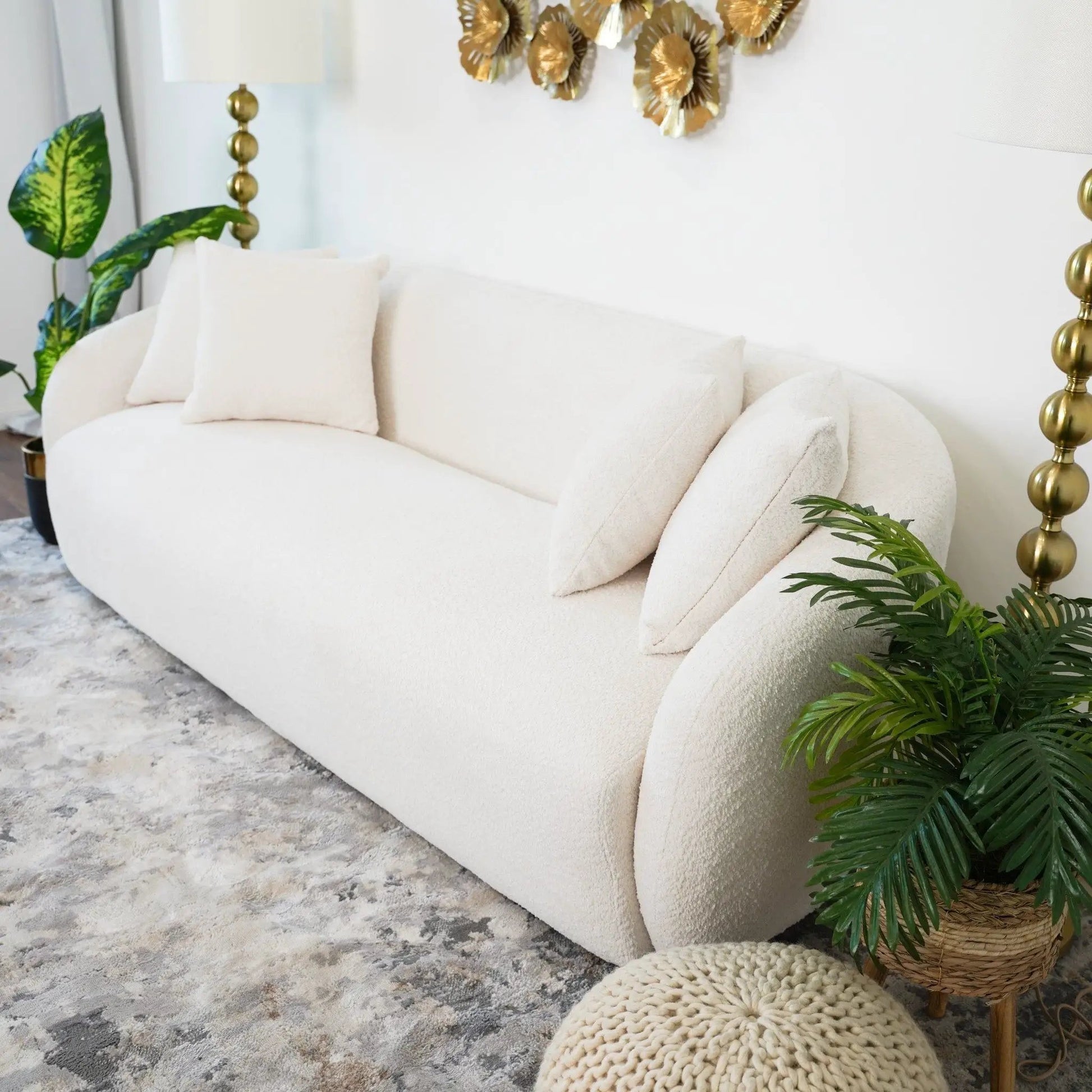 Linden Ivory sofa, stationary, textured fabric by Unique Piece Furniture in bright living room on Tampa Home & Garden Store