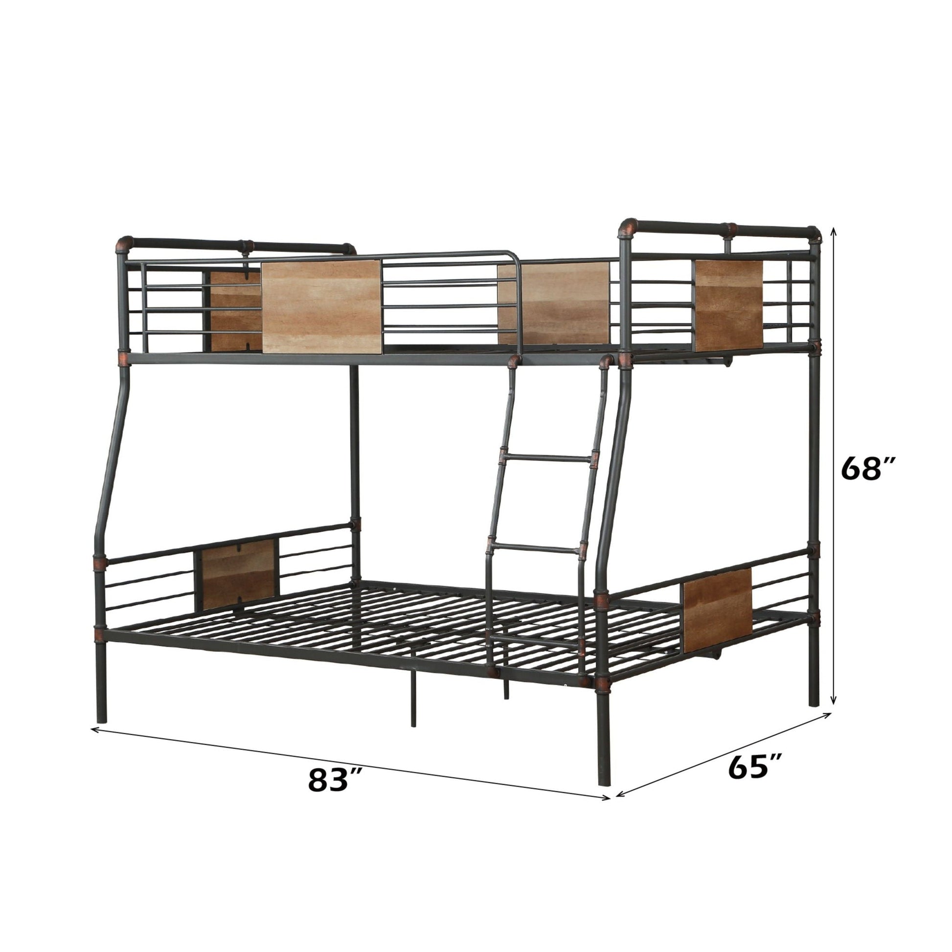 Brantley bunk bed full-long/queen, black metal frame with wood panels, HouseOfZazla on Tampa Home & Garden Store