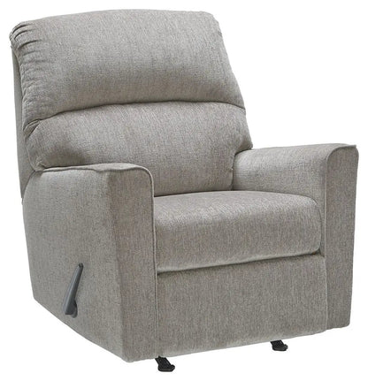 Altari rocker recliner gray fabric with plush back cushions and left-side lever recline on Tampa Home & Garden Store