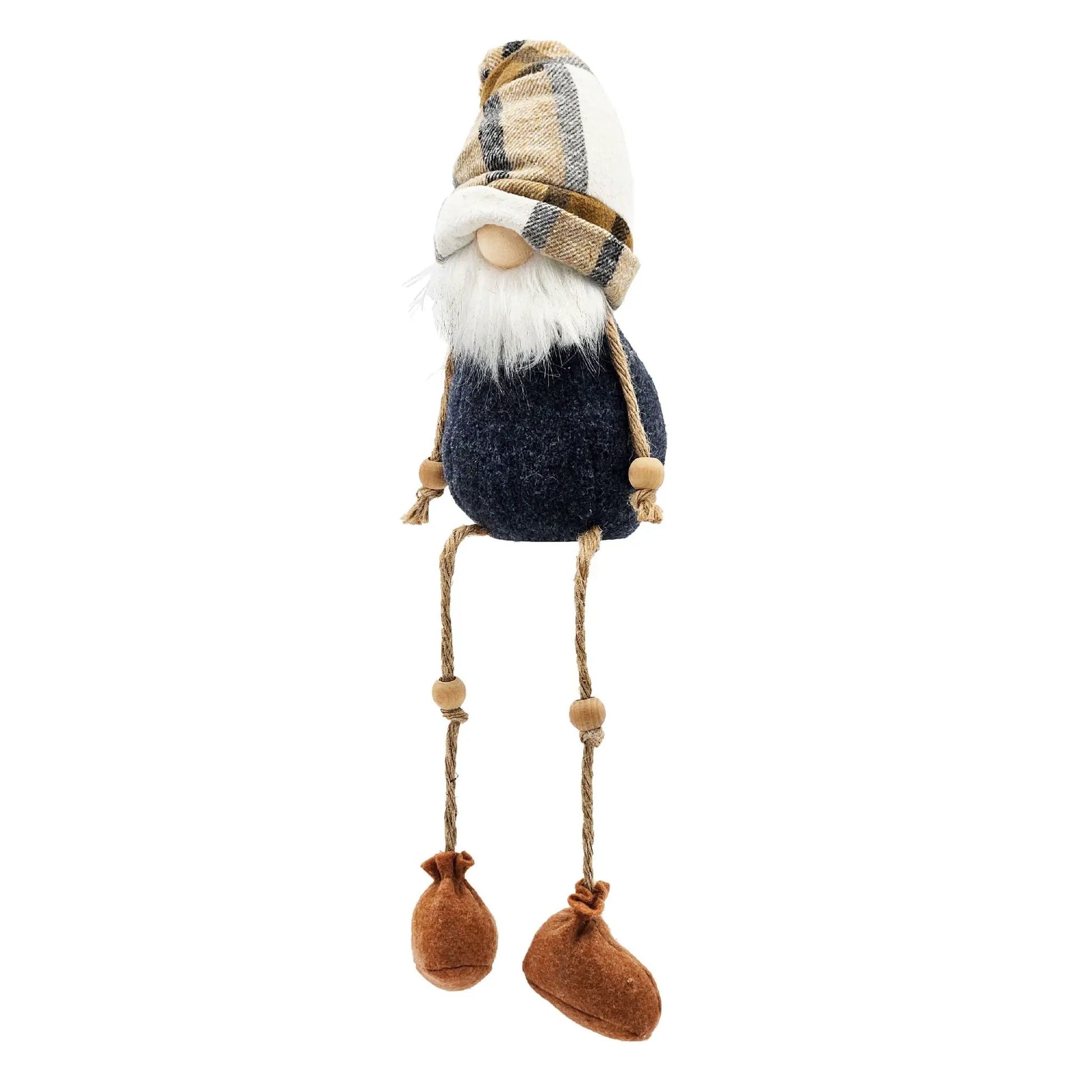 3-piece fall gnomes sculpture set with blue bodies, plaid hats, and rope limbs on Tampa Home & Garden Store