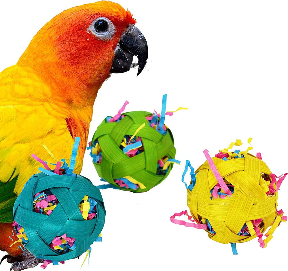 Natural Bamboo Woven Bird Toy Ball foraging; multicolor teal green yellow, 3-pack Sell My Stuff on Tampa Home & Garden Store