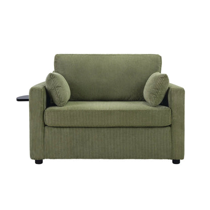 Sleeper sofa in olive-green corduroy with two matching cushions and a side table on Tampa Home & Garden Store