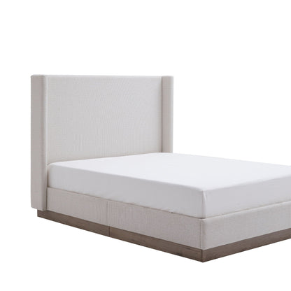 Hale Upholstered Wingback Bed by HouseOfZazla in beige fabric with wood base on Tampa Home & Garden Store