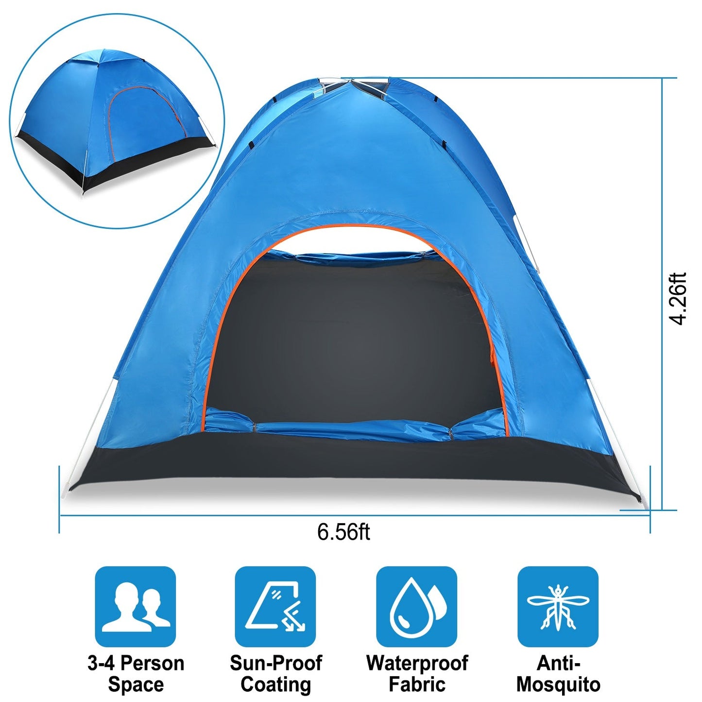 GemGear 4-person pop-up tent blue with orange doorway trim waterproof fabric instant setup on Tampa Home & Garden Store