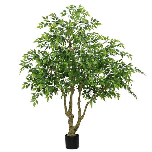 Artificial banyan tree with multiple trunks and lifelike green leaves in a black pot on Tampa Home & Garden Store