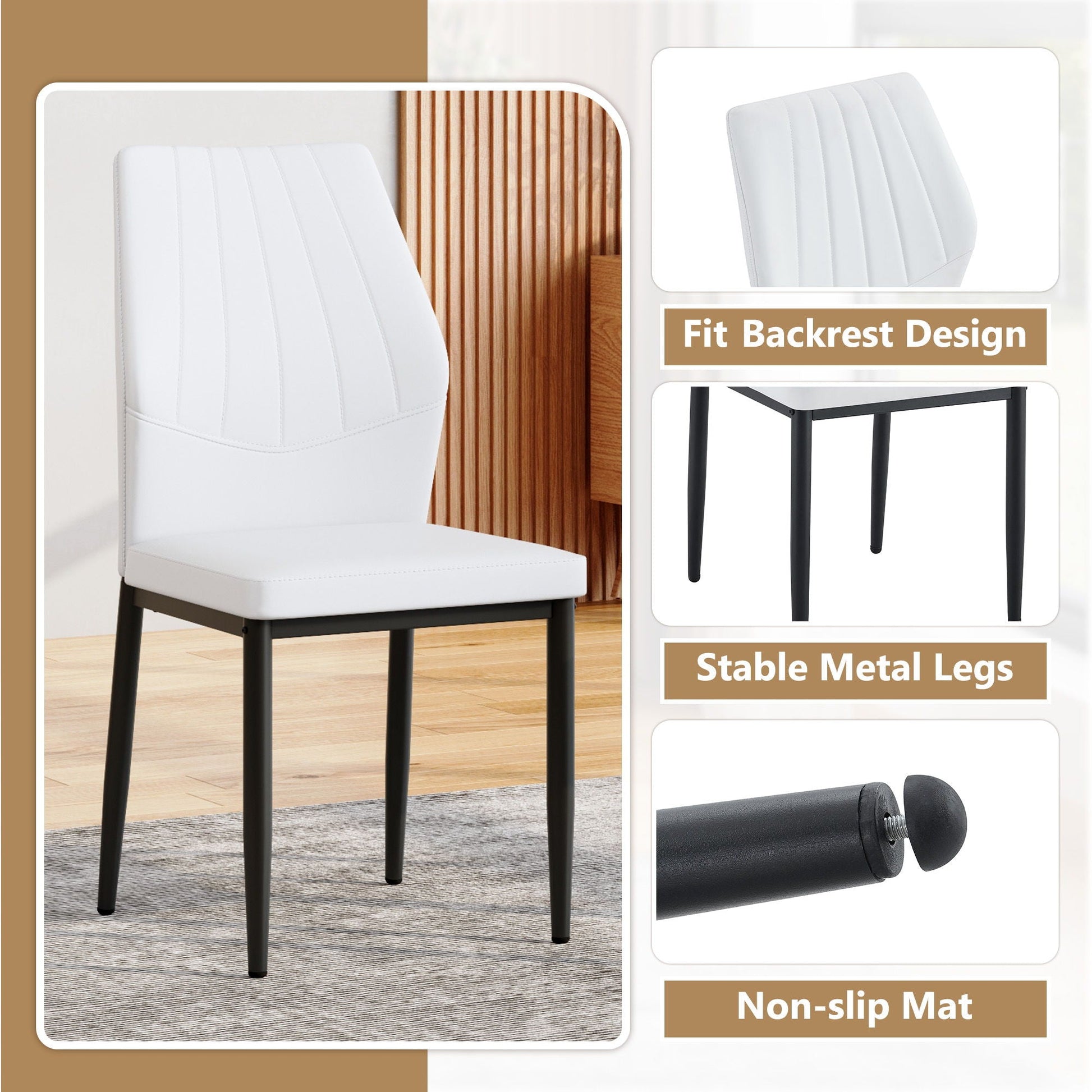 Dining Chairs With Shell Pattern, white upholstered seats with black metal legs, HouseOfZazla chair set on Tampa Home & Garden Store