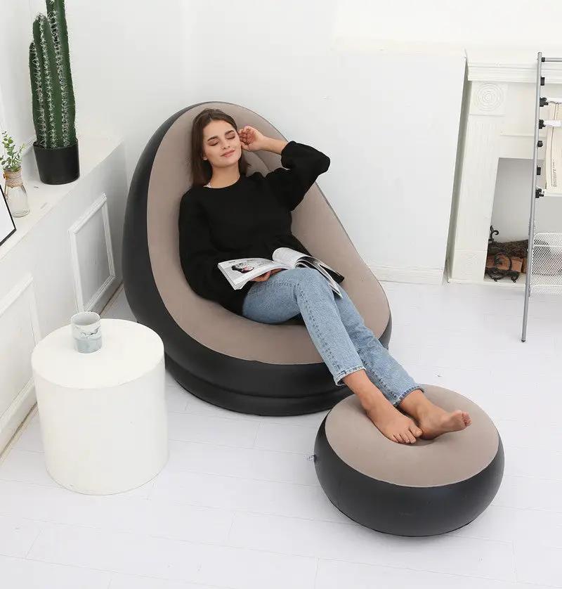 Lazy Bean Bag with Inflatable Folding Sofa by FLIPSTYLEZLLC, beige seat and dark base on Tampa Home & Garden Store