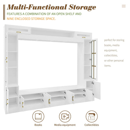 White wall unit entertainment center with glass doors by HouseOfZazla, multiple cabinets on Tampa Home & Garden Store