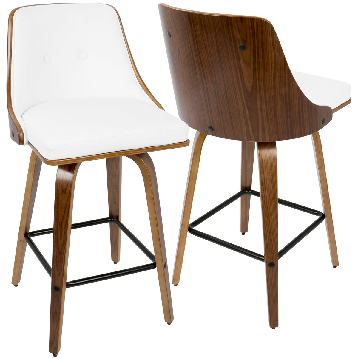 Mid Century Modern counter stools swivel set white cushions walnut backs 2-pack HouseOfZazla on Tampa Home & Garden Store