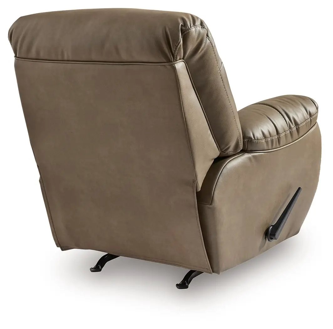 Elksworth Rocker Recliner by Unique Piece Furniture in tan leather with side lever on Tampa Home & Garden Store