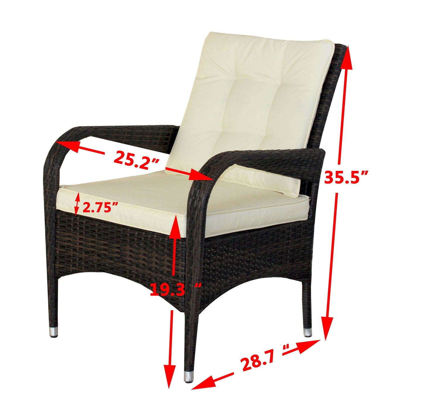 2-piece Liberatore dining chairs set in dark wicker with beige cushions by HouseOfZazla on Tampa Home & Garden Store