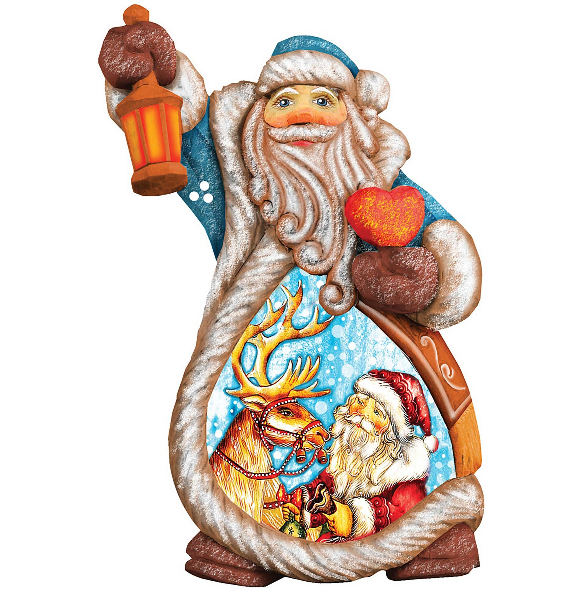 Santa with Reindeer Sculpted Ornament in Blue Robe Holding Lantern by G. DeBrekht on Tampa Home & Garden Store