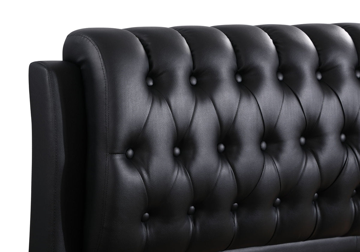 Tufted Upholstered Bed headboard in black faux leather with deep button tufting on Tampa Home & Garden Store