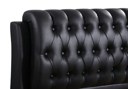 Tufted Upholstered Bed headboard in black faux leather with deep button tufting on Tampa Home & Garden Store
