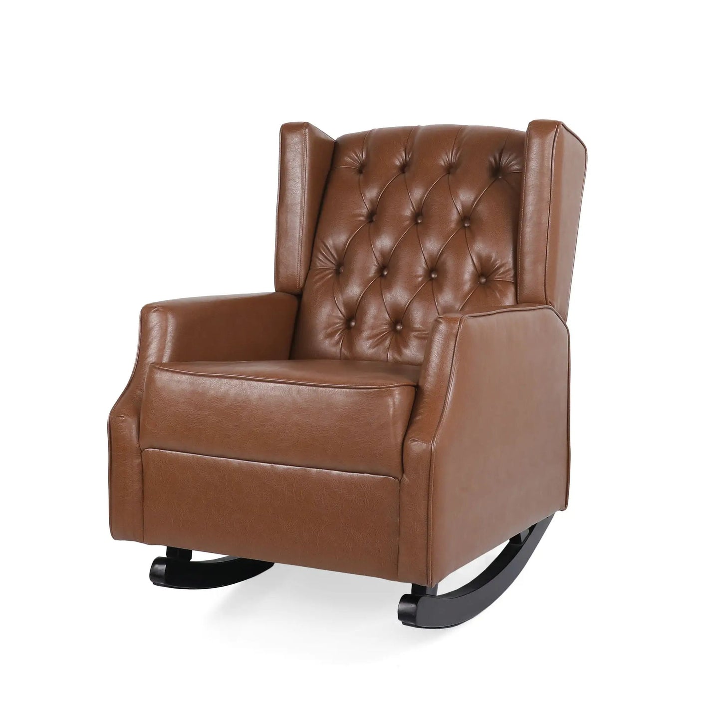 Moss Upholstered Rocking Recliner with diamond tufting and wingback in light brown on Tampa Home & Garden Store