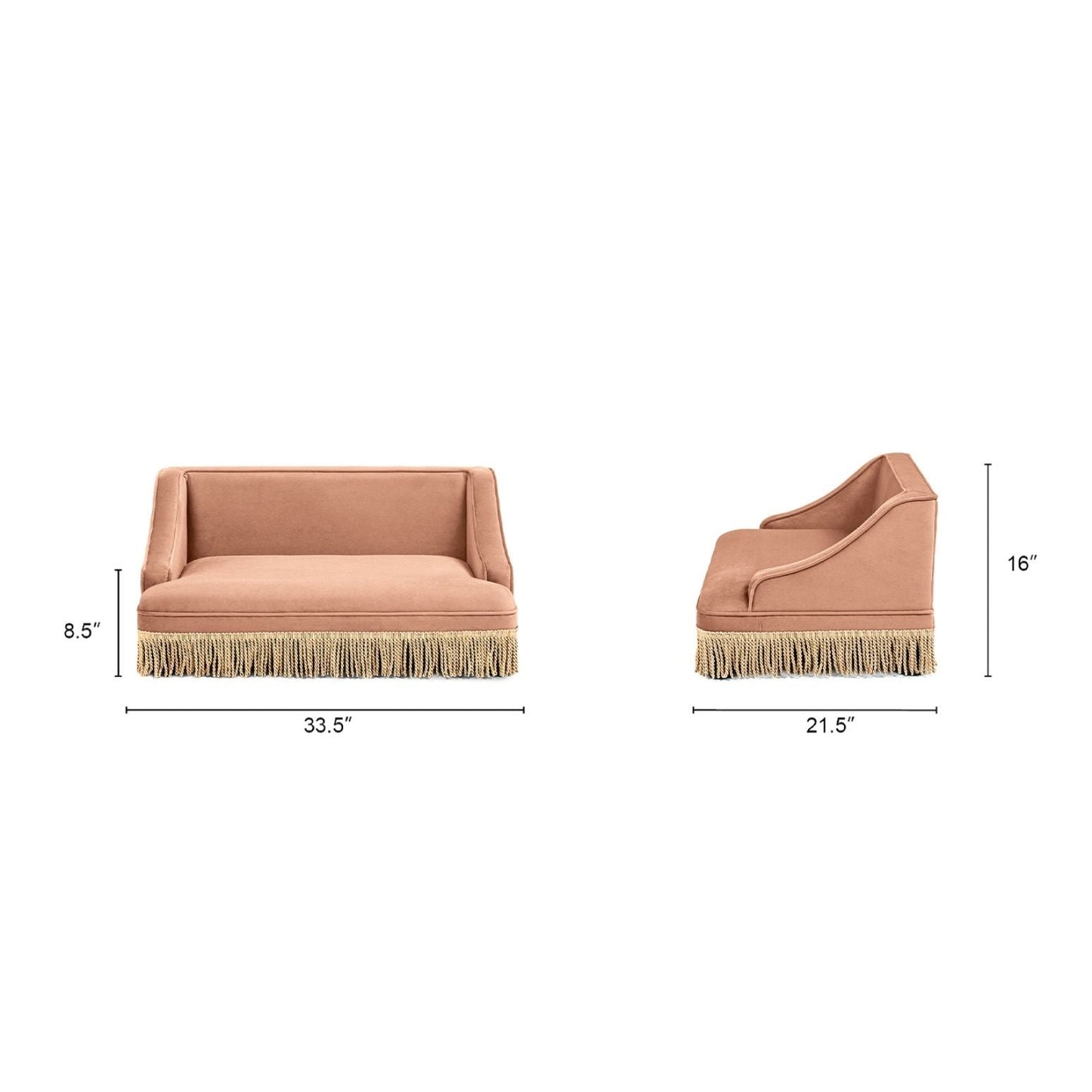 Duchess pet bed sofa in peach velvet with fringe trim by HouseOfZazla, cat beds style on Tampa Home & Garden Store