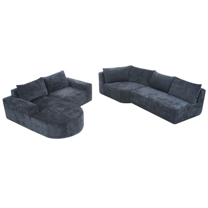 Modular cloud sectional sofa set in deep blue velvet, U-shaped with seats, HouseOfZazla on Tampa Home & Garden Store