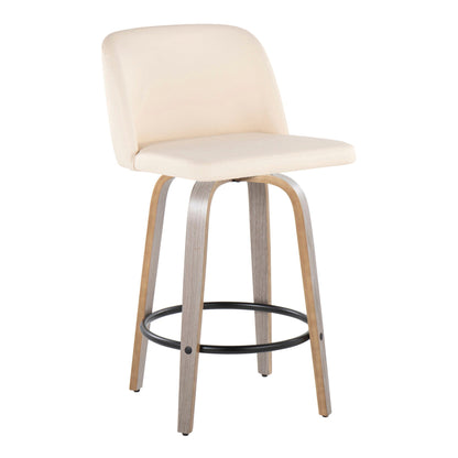 Toriano Contemporary Fixed Height Counter Stool set of 2 cream upholstery, wood legs on Tampa Home & Garden Store